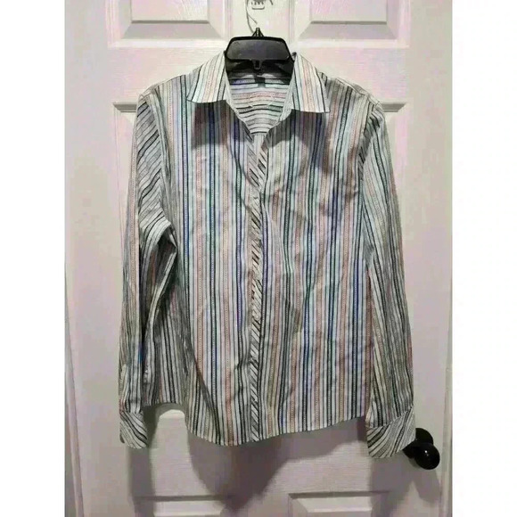 Foxcroft Blue Multicolor Stripe Button-Up L/S Classic Fit Wrinkle Free Shirt 16 - Picture 7 of 7